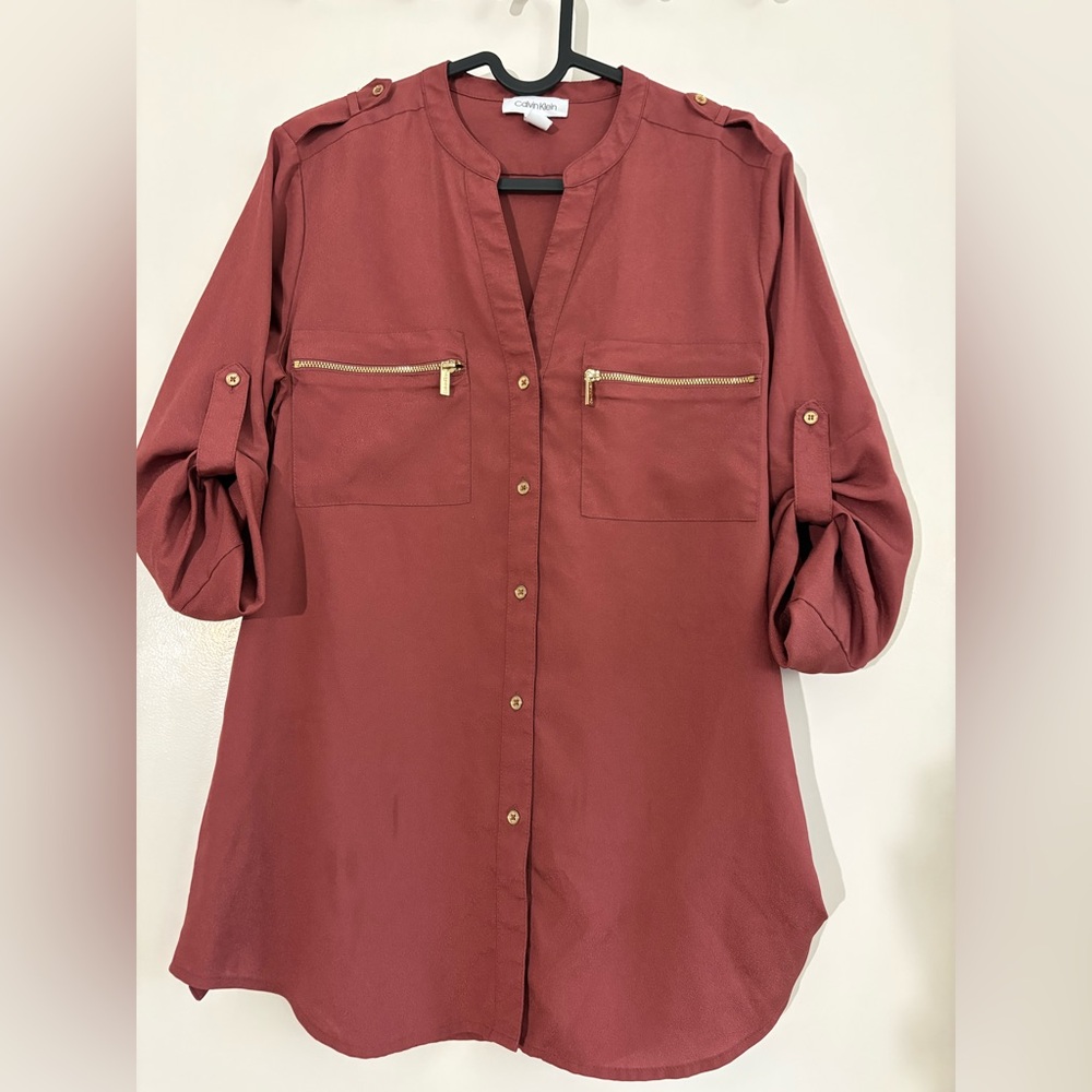 Calvin Klein Maroon Button-Down Shirt